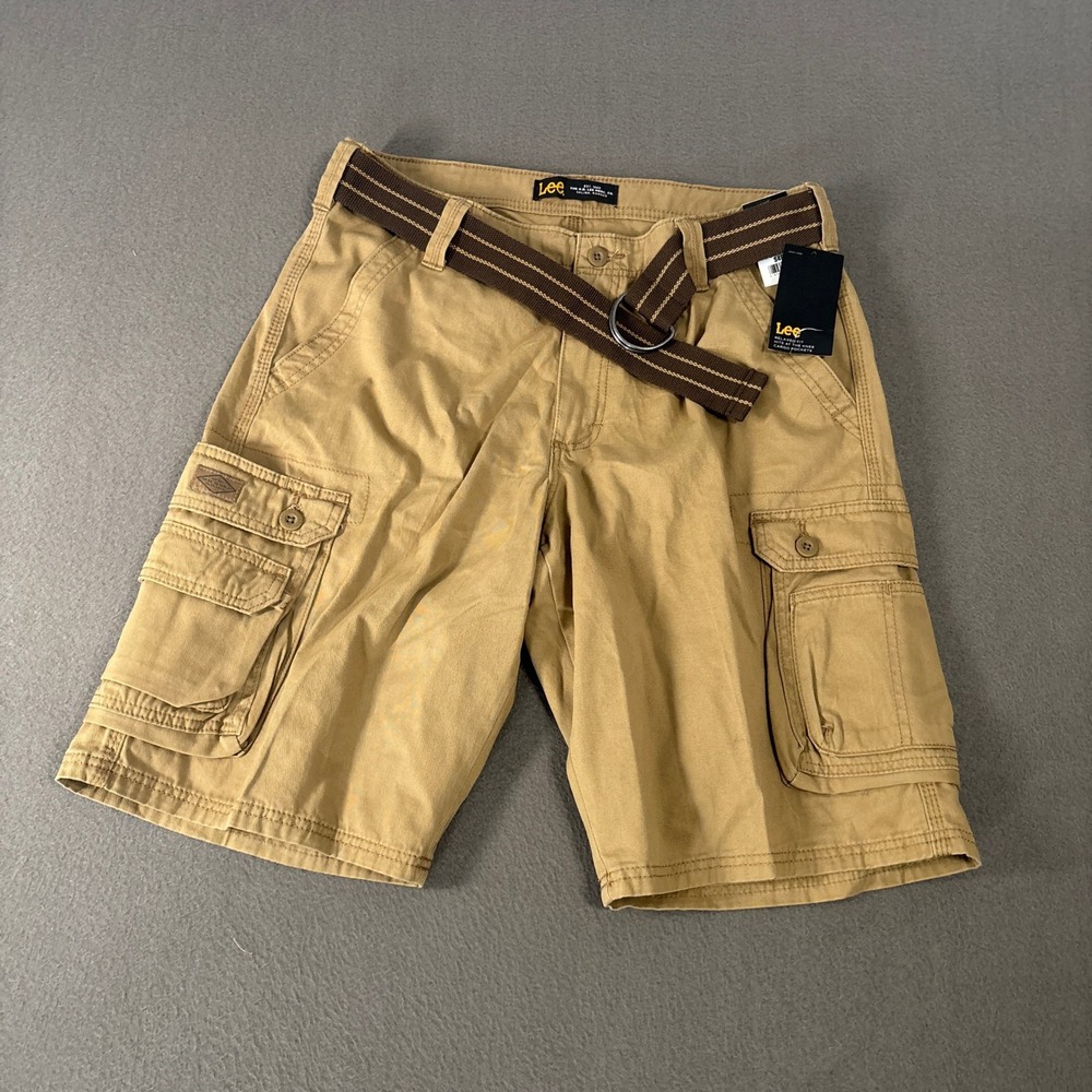 Lee Wyoming Cargo Shorts Mens Size 34 Bourbon Tan Relaxed Fit With Belt NEW